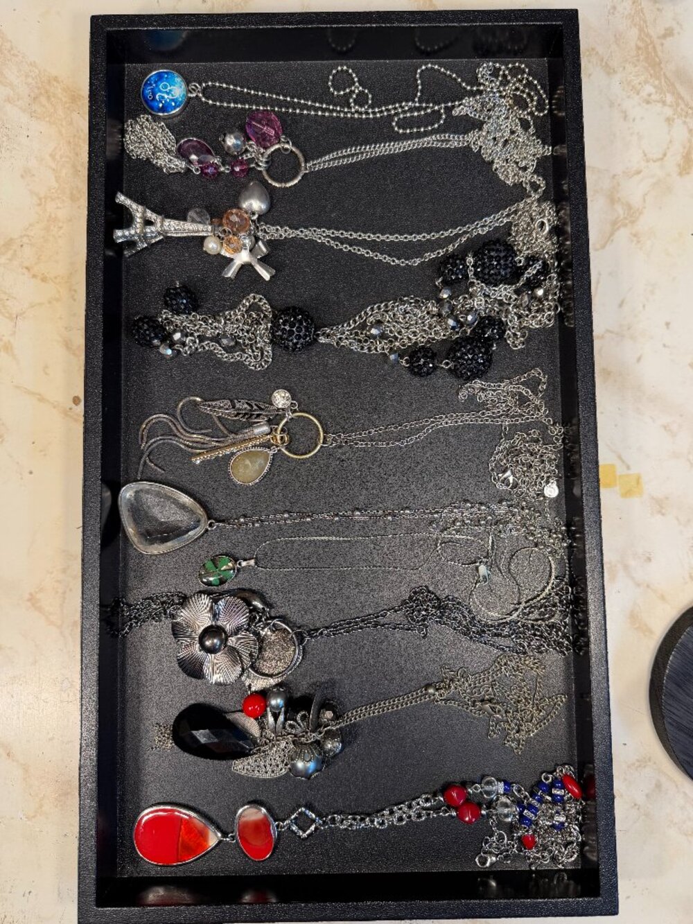 Lot of 10 Long Silvertone Pendant Necklaces